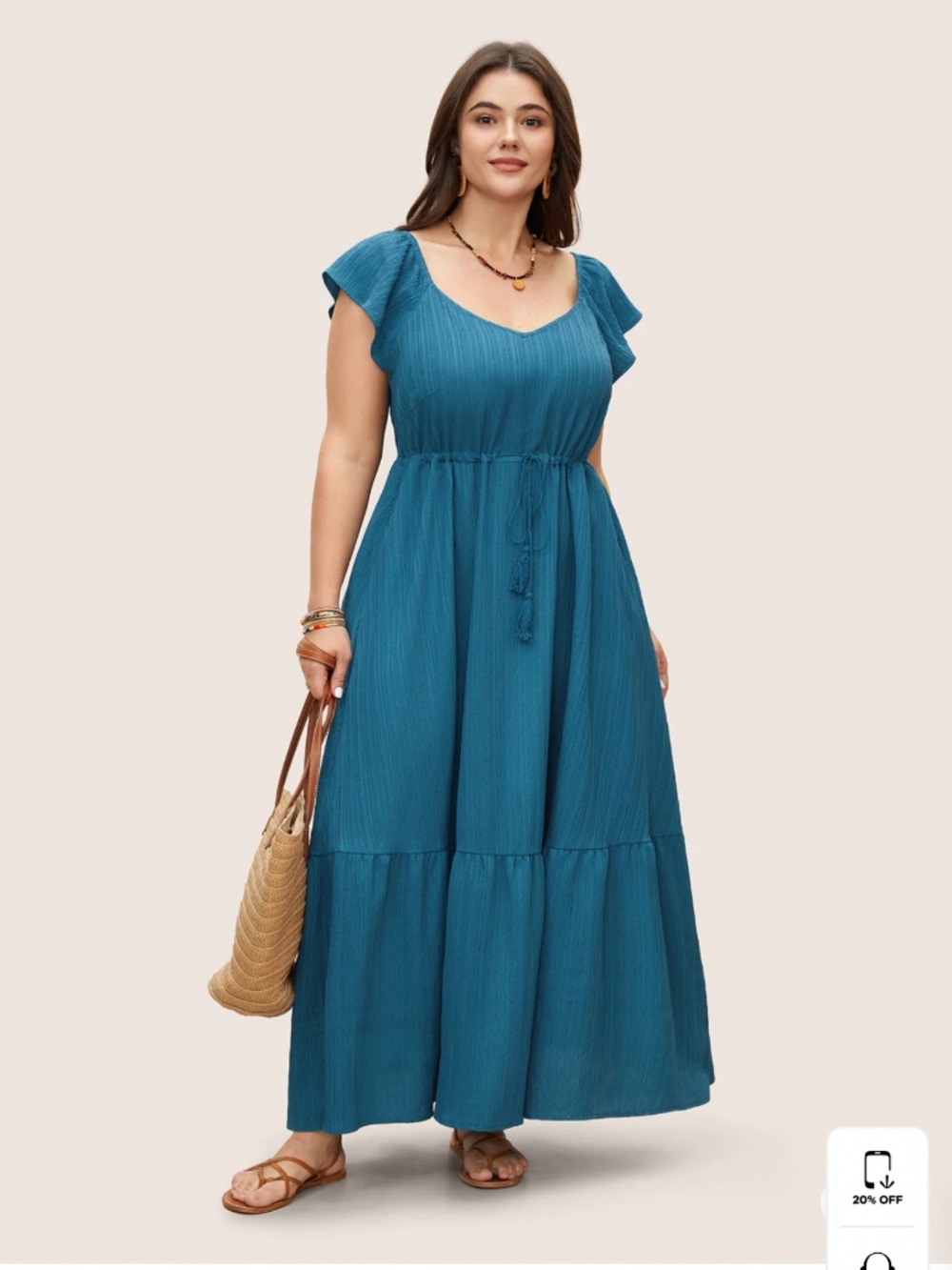 Bloomchic Textured drawstring tie knot tassel dress
